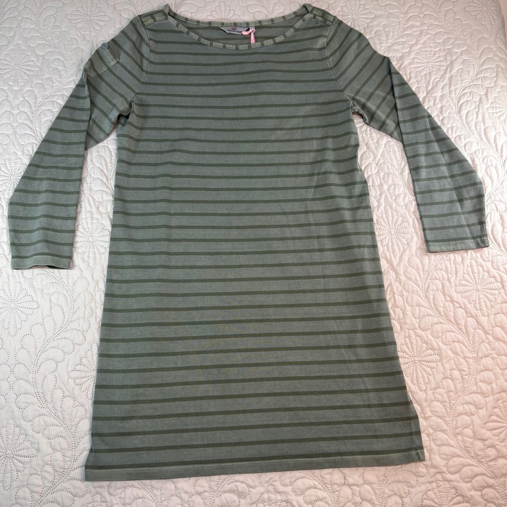 Vineyard Vines Sage Olive Striped Knit LS Shift Dress Medium NEW